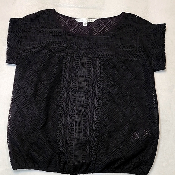 Max Studio Women's Size Small Black Sheer Lace Short Sleeve Top - Picture 1 of 5